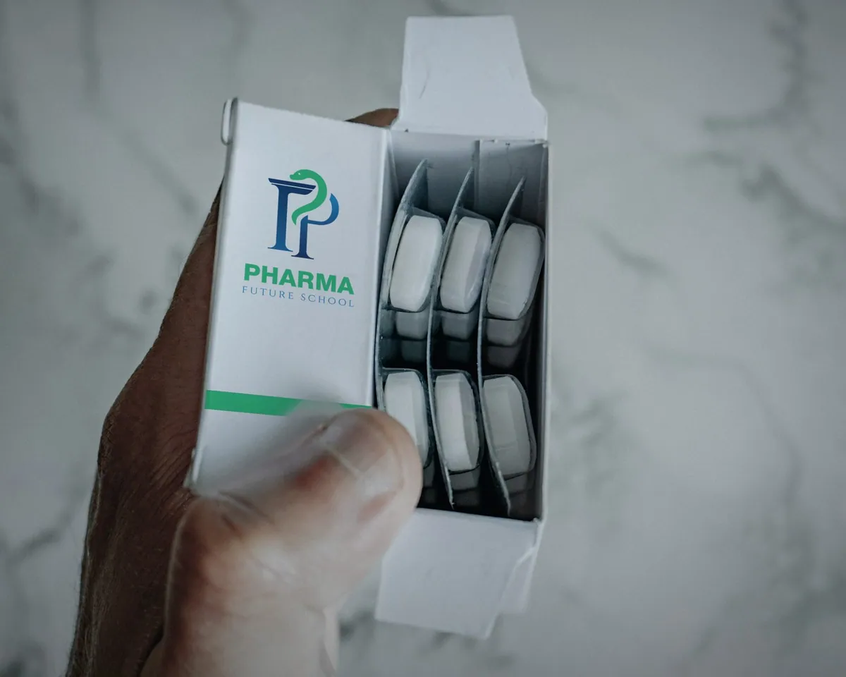 Pharma Future School printed on an open pill box